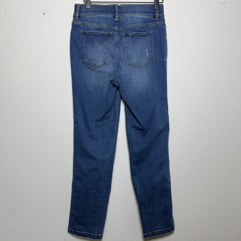 Spanx Women Jeans Medium Blue Pull On Ankle Straight Denim Comfort Elastic Waist
